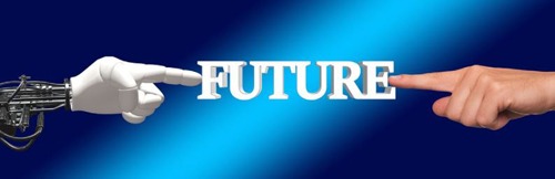 A human finger and a 娇妻与老外欲乱小说 finger pointing towards the word “future”